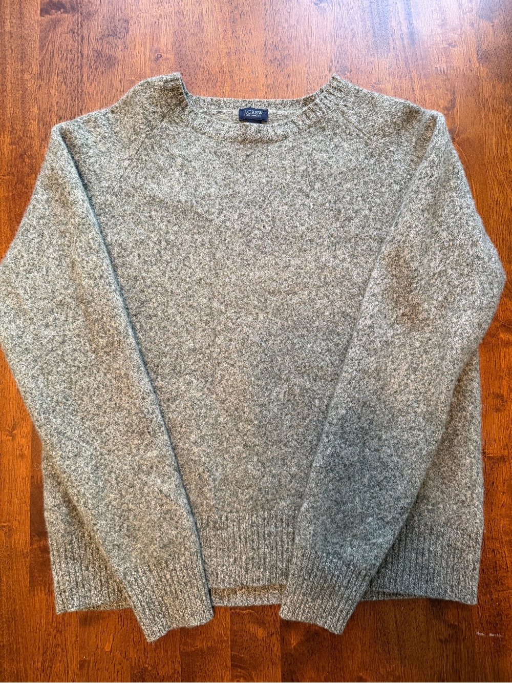 J. Crew Men's Heathered Green/Gray 100% lambs woolCrewneck Sweater size L